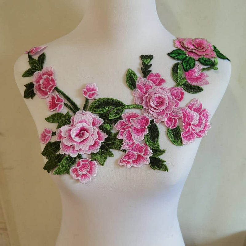 ZALALAA 3pcs/Set Flowers Embroidered Patch Sticker for Clothing Jacket Jeans Lace Applique DIY Clothes Decorations Fabric Patches (Color D Pink) - Image 1